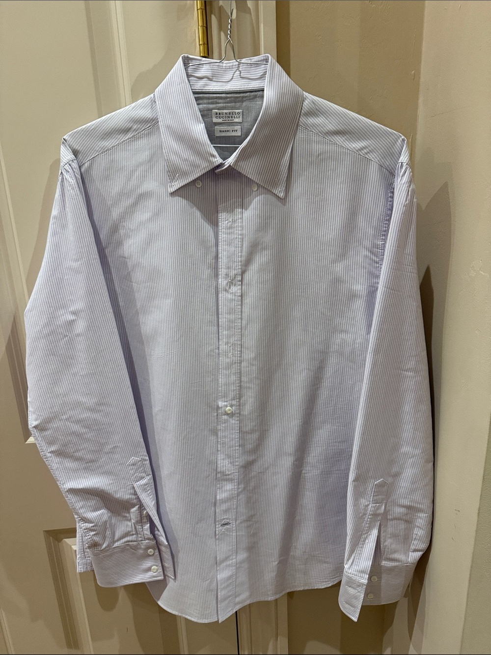 Brunello Cucinelli Light purple Pinstripe Men's Dress Shirt. Size XL.